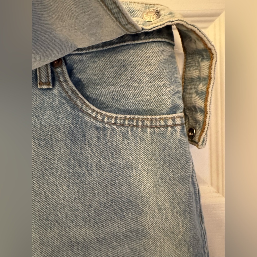 REDONE x Pam Anderson Mid Rise Wrap Denim Mini Skirt Maliblue Blue Size 26 - Picture 8 of 16